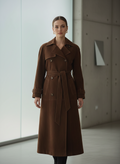 Women’s Long Suede Trench Coat with Belted Waist and Lapels
