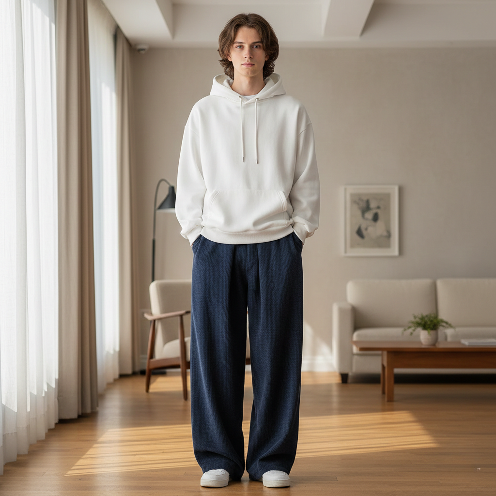 Men’s Wide Leg Corduroy Trousers with Relaxed Fit and Elastic Waist