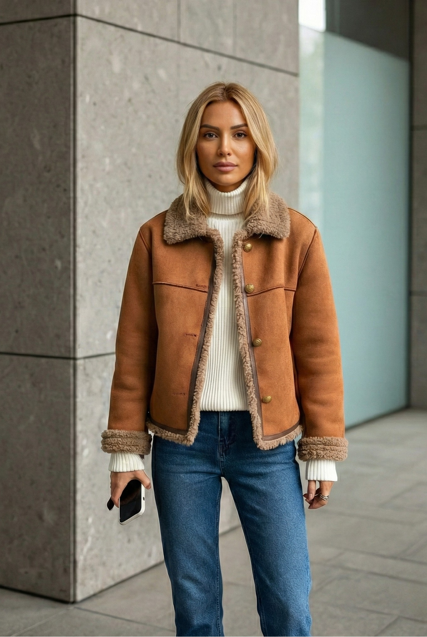 Women’s Genuine Sheepskin Jacket with Natural Shearling Lining