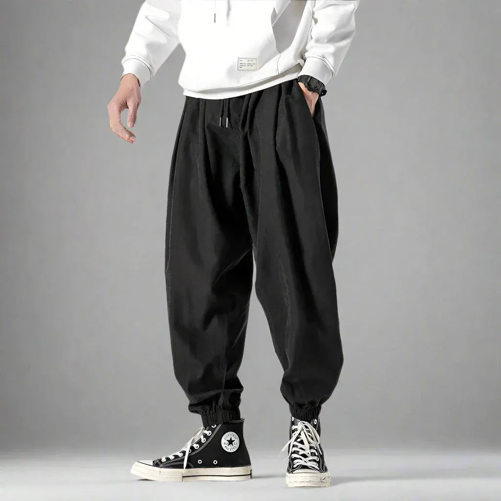 Men’s Relaxed Fit Pleated Joggers with Adjustable Elastic Waistband