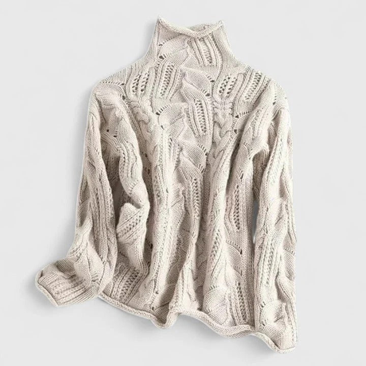 Women's Cable Knit Mock Neck Relaxed Fit Sweater