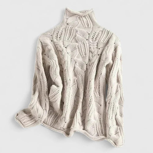 Women's Cable Knit Mock Neck Relaxed Fit Sweater