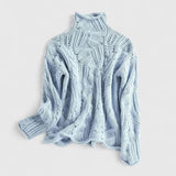 Women's Cable Knit Mock Neck Relaxed Fit Sweater