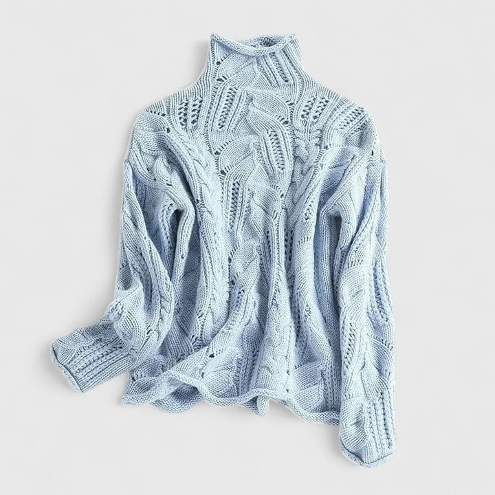 Women's Cable Knit Mock Neck Relaxed Fit Sweater