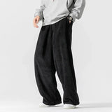 Men’s Wide Leg Corduroy Trousers with Relaxed Fit and Elastic Waist